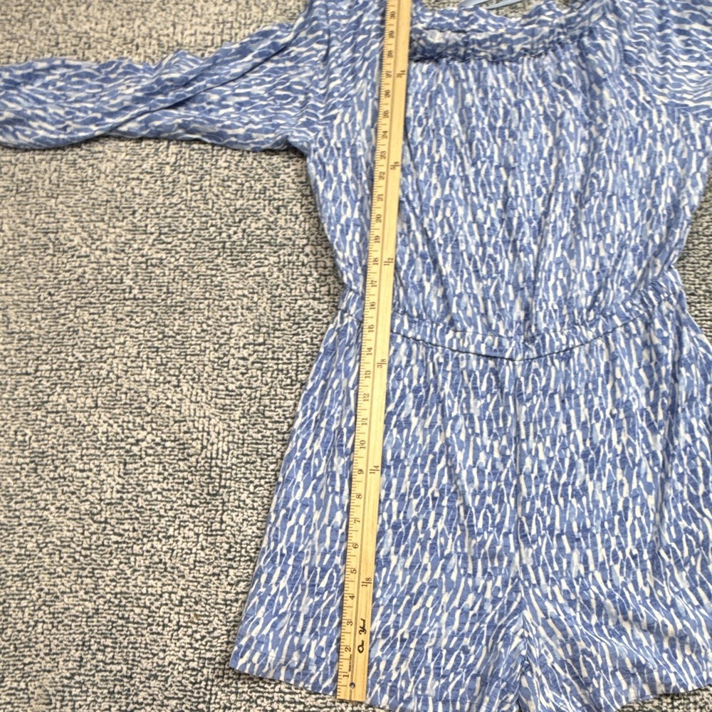 Michael Kors Womens Abstract Blue White Long Sleeve Romper One-Piece Size 10 - Picture 6 of 16